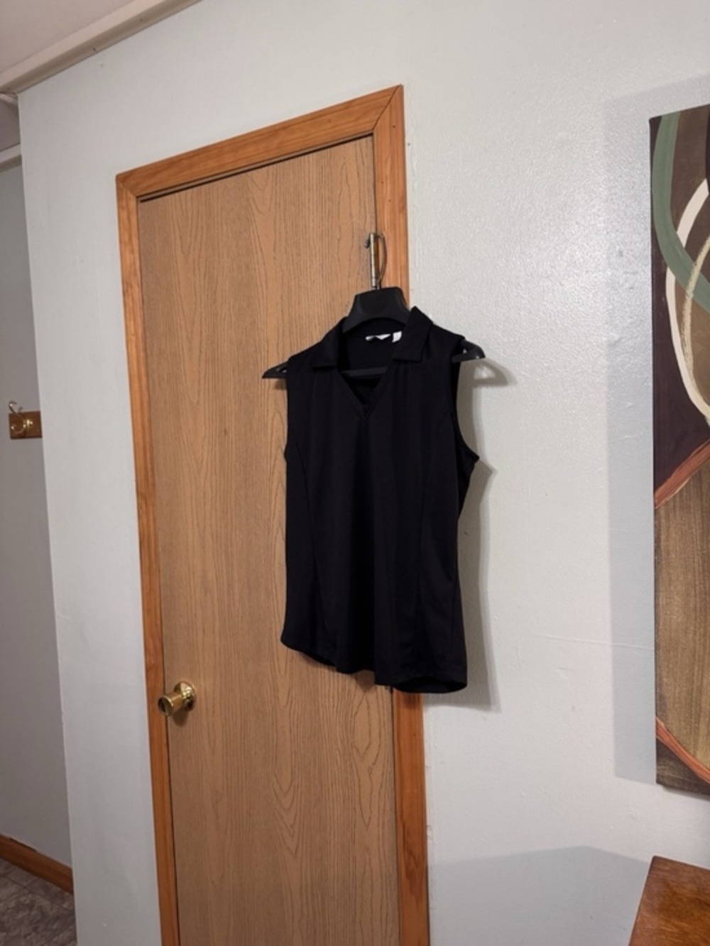 Lady Hagen Large Solid Black 100% Polyester Sleeveless Polo - EUC